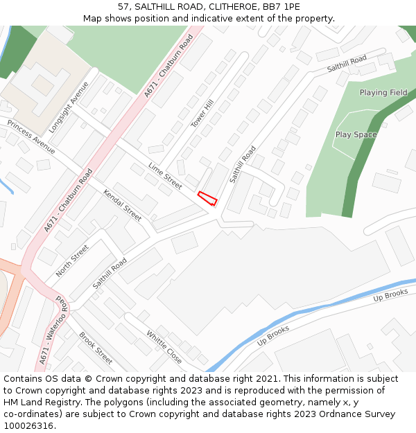 57, SALTHILL ROAD, CLITHEROE, BB7 1PE: Location map and indicative extent of plot