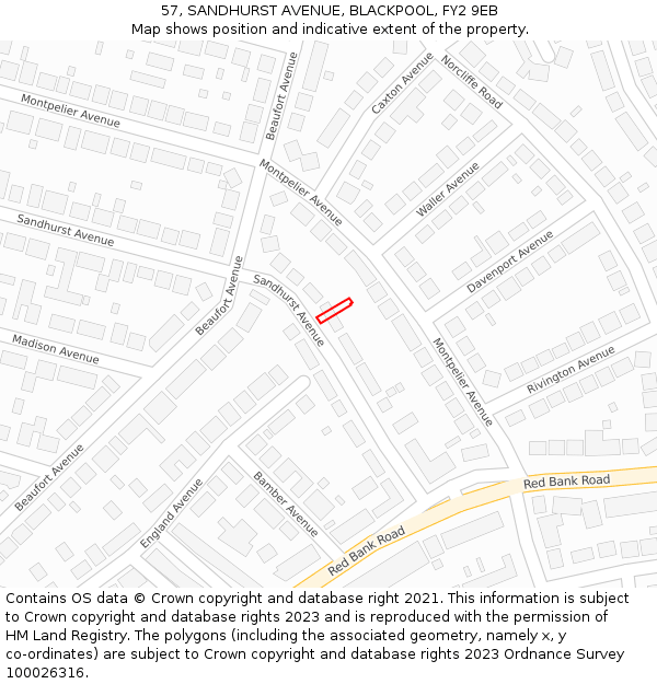 57, SANDHURST AVENUE, BLACKPOOL, FY2 9EB: Location map and indicative extent of plot