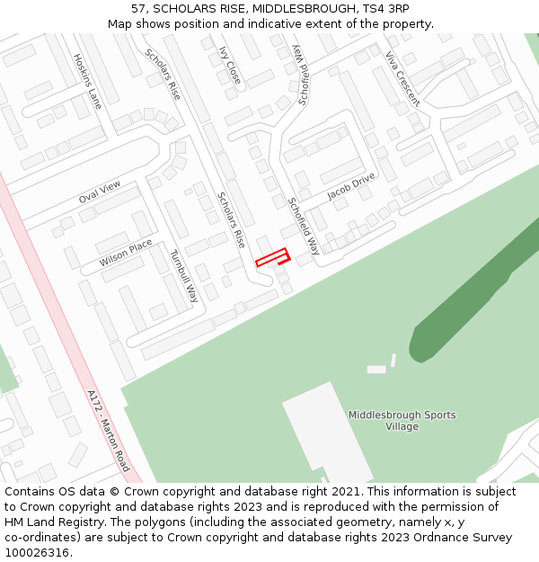57, SCHOLARS RISE, MIDDLESBROUGH, TS4 3RP: Location map and indicative extent of plot