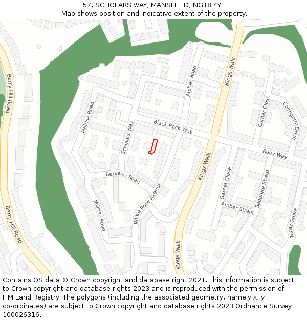 57, SCHOLARS WAY, MANSFIELD, NG18 4YT: Location map and indicative extent of plot