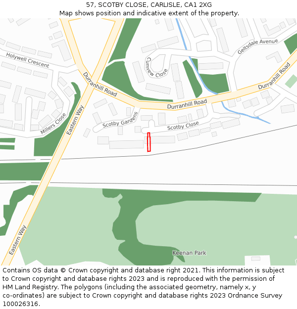 57, SCOTBY CLOSE, CARLISLE, CA1 2XG: Location map and indicative extent of plot