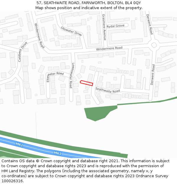 57, SEATHWAITE ROAD, FARNWORTH, BOLTON, BL4 0QY: Location map and indicative extent of plot