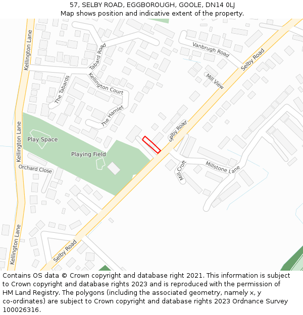 57, SELBY ROAD, EGGBOROUGH, GOOLE, DN14 0LJ: Location map and indicative extent of plot