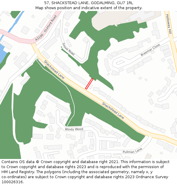 57, SHACKSTEAD LANE, GODALMING, GU7 1RL: Location map and indicative extent of plot