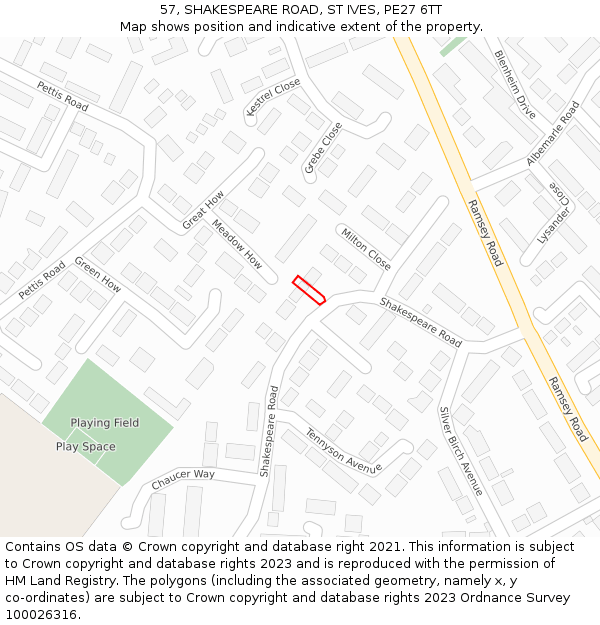 57, SHAKESPEARE ROAD, ST IVES, PE27 6TT: Location map and indicative extent of plot