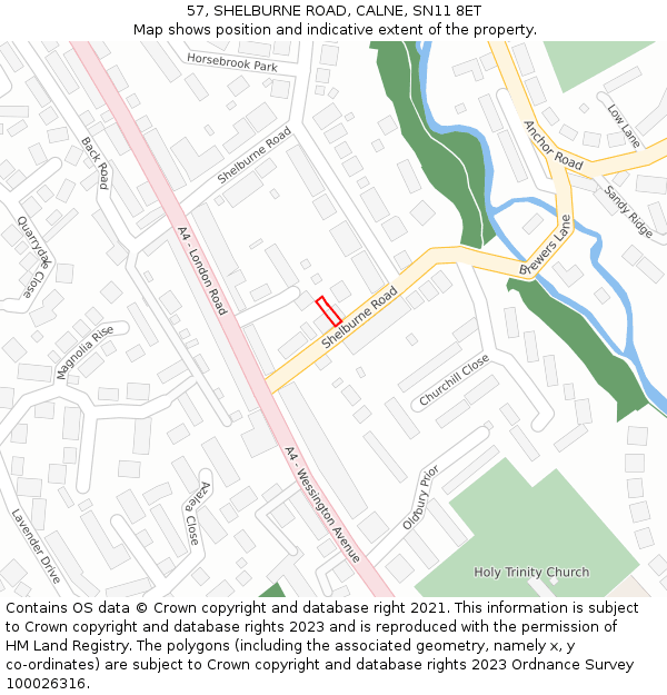 57, SHELBURNE ROAD, CALNE, SN11 8ET: Location map and indicative extent of plot