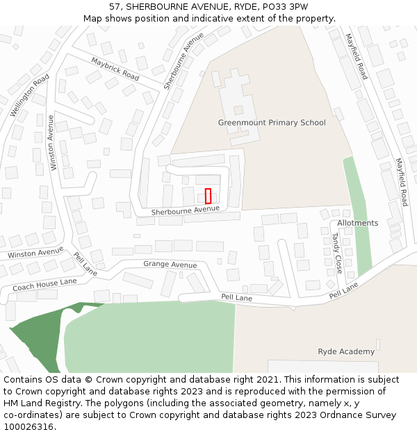 57, SHERBOURNE AVENUE, RYDE, PO33 3PW: Location map and indicative extent of plot
