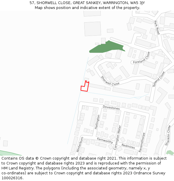 57, SHORWELL CLOSE, GREAT SANKEY, WARRINGTON, WA5 3JY: Location map and indicative extent of plot