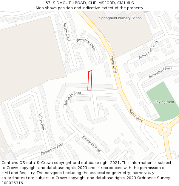 57, SIDMOUTH ROAD, CHELMSFORD, CM1 6LS: Location map and indicative extent of plot