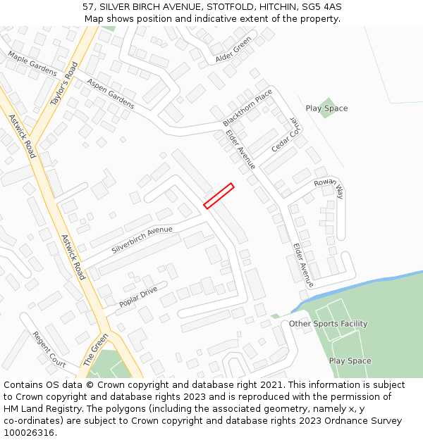 57, SILVER BIRCH AVENUE, STOTFOLD, HITCHIN, SG5 4AS: Location map and indicative extent of plot