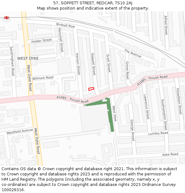 57, SOPPETT STREET, REDCAR, TS10 2AJ: Location map and indicative extent of plot