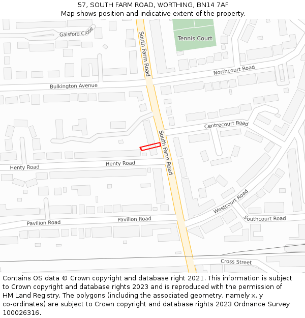57, SOUTH FARM ROAD, WORTHING, BN14 7AF: Location map and indicative extent of plot
