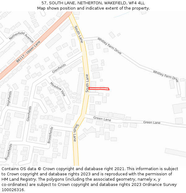 57, SOUTH LANE, NETHERTON, WAKEFIELD, WF4 4LL: Location map and indicative extent of plot