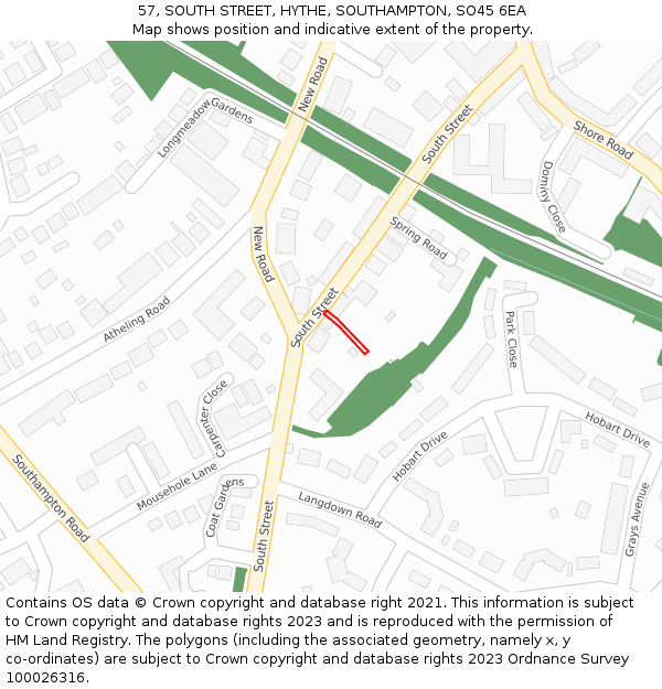57, SOUTH STREET, HYTHE, SOUTHAMPTON, SO45 6EA: Location map and indicative extent of plot