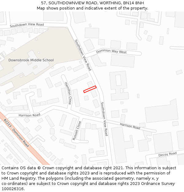 57, SOUTHDOWNVIEW ROAD, WORTHING, BN14 8NH: Location map and indicative extent of plot
