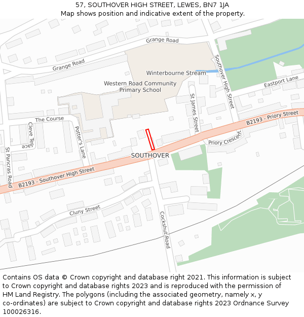 57, SOUTHOVER HIGH STREET, LEWES, BN7 1JA: Location map and indicative extent of plot