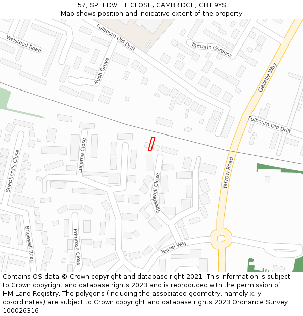 57, SPEEDWELL CLOSE, CAMBRIDGE, CB1 9YS: Location map and indicative extent of plot