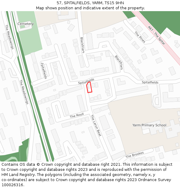 57, SPITALFIELDS, YARM, TS15 9HN: Location map and indicative extent of plot