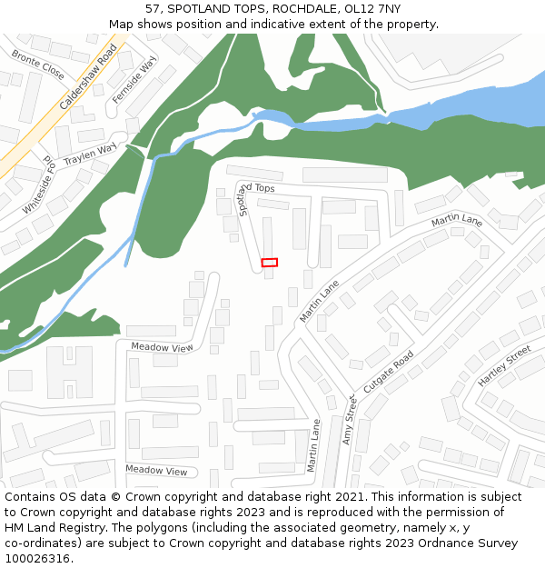 57, SPOTLAND TOPS, ROCHDALE, OL12 7NY: Location map and indicative extent of plot