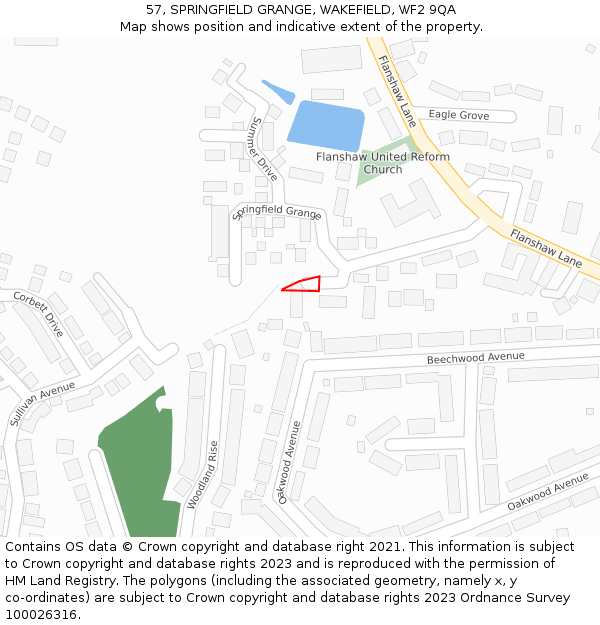57, SPRINGFIELD GRANGE, WAKEFIELD, WF2 9QA: Location map and indicative extent of plot