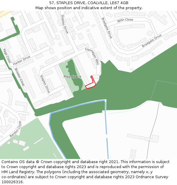 57, STAPLES DRIVE, COALVILLE, LE67 4GB: Location map and indicative extent of plot