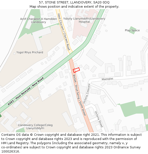 57, STONE STREET, LLANDOVERY, SA20 0DQ: Location map and indicative extent of plot