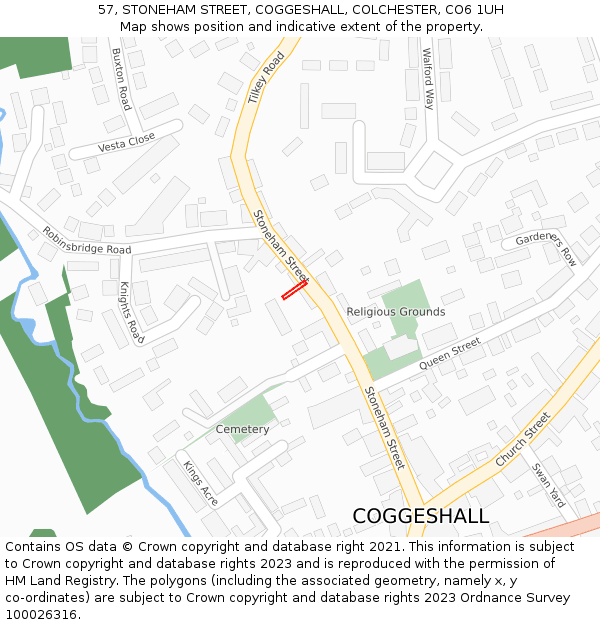 57, STONEHAM STREET, COGGESHALL, COLCHESTER, CO6 1UH: Location map and indicative extent of plot