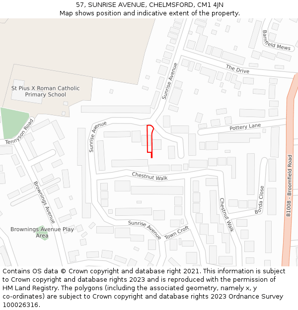 57, SUNRISE AVENUE, CHELMSFORD, CM1 4JN: Location map and indicative extent of plot