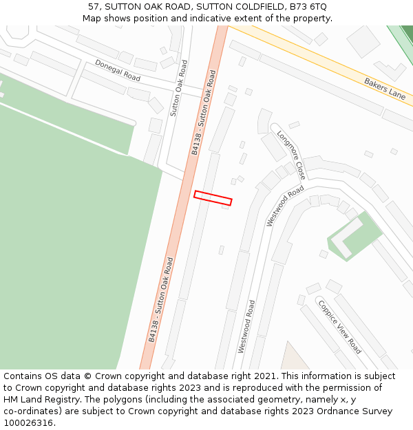 57, SUTTON OAK ROAD, SUTTON COLDFIELD, B73 6TQ: Location map and indicative extent of plot