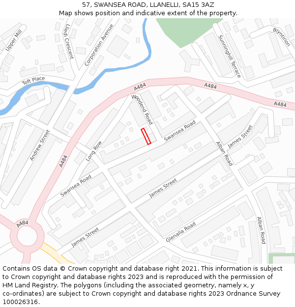 57, SWANSEA ROAD, LLANELLI, SA15 3AZ: Location map and indicative extent of plot