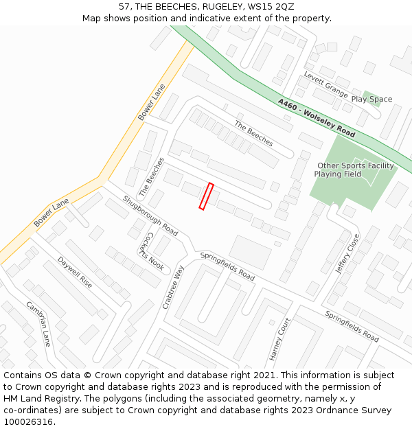 57, THE BEECHES, RUGELEY, WS15 2QZ: Location map and indicative extent of plot