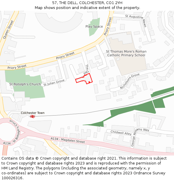 57, THE DELL, COLCHESTER, CO1 2YH: Location map and indicative extent of plot
