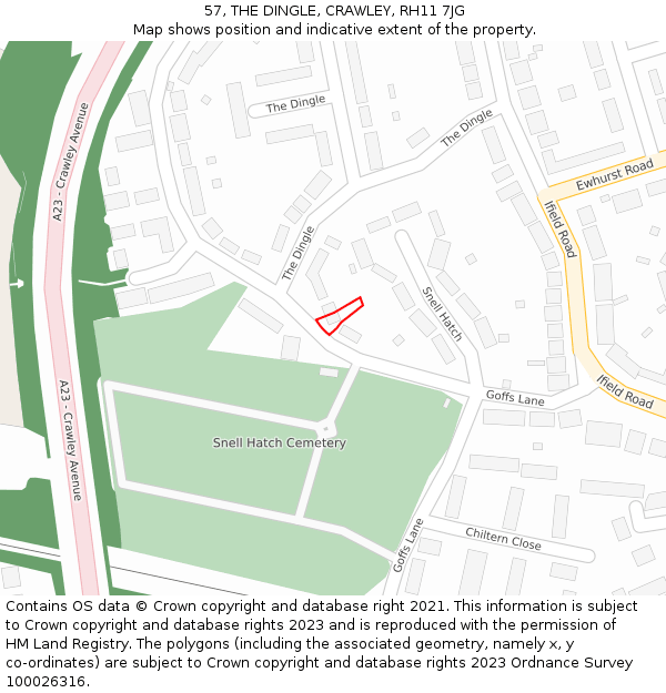 57, THE DINGLE, CRAWLEY, RH11 7JG: Location map and indicative extent of plot