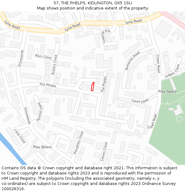 57, THE PHELPS, KIDLINGTON, OX5 1SU: Location map and indicative extent of plot