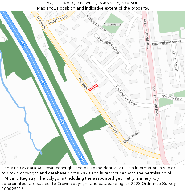 57, THE WALK, BIRDWELL, BARNSLEY, S70 5UB: Location map and indicative extent of plot