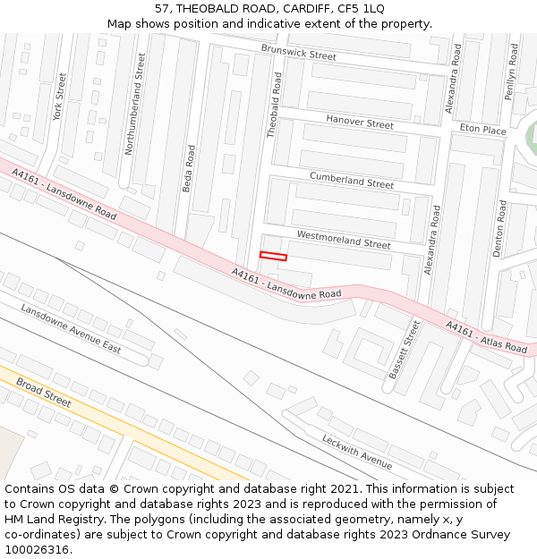 57, THEOBALD ROAD, CARDIFF, CF5 1LQ: Location map and indicative extent of plot