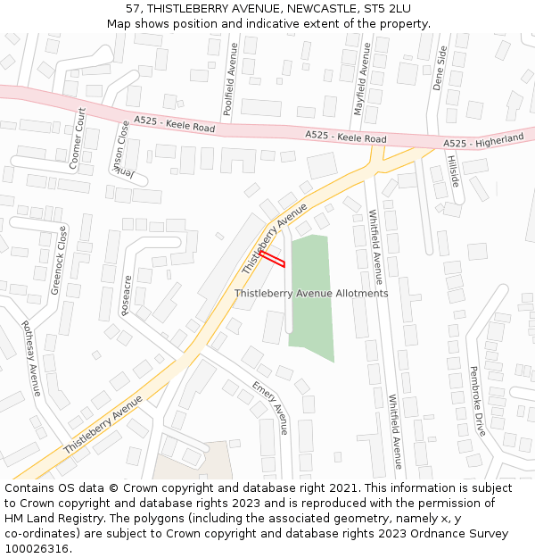 57, THISTLEBERRY AVENUE, NEWCASTLE, ST5 2LU: Location map and indicative extent of plot