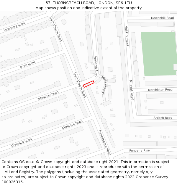 57, THORNSBEACH ROAD, LONDON, SE6 1EU: Location map and indicative extent of plot
