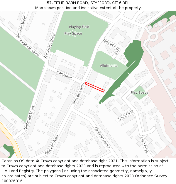 57, TITHE BARN ROAD, STAFFORD, ST16 3PL: Location map and indicative extent of plot