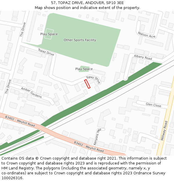 57, TOPAZ DRIVE, ANDOVER, SP10 3EE: Location map and indicative extent of plot