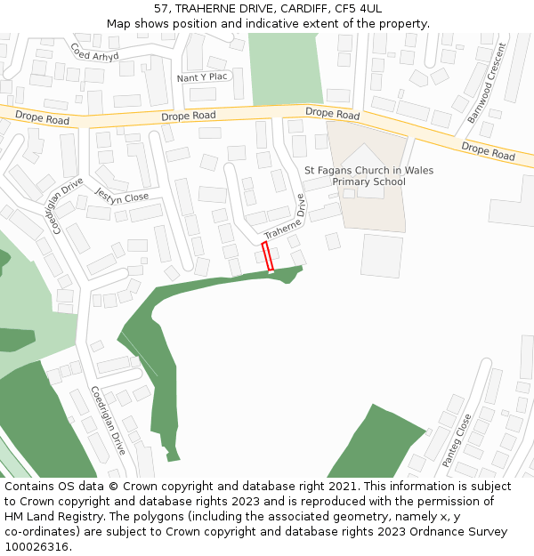 57, TRAHERNE DRIVE, CARDIFF, CF5 4UL: Location map and indicative extent of plot