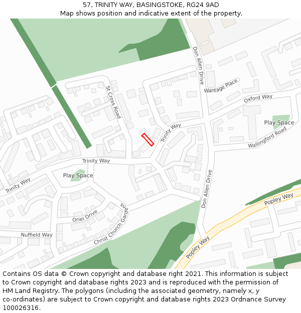 57, TRINITY WAY, BASINGSTOKE, RG24 9AD: Location map and indicative extent of plot