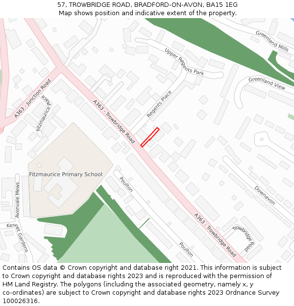 57, TROWBRIDGE ROAD, BRADFORD-ON-AVON, BA15 1EG: Location map and indicative extent of plot