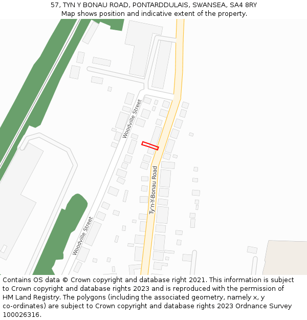 57, TYN Y BONAU ROAD, PONTARDDULAIS, SWANSEA, SA4 8RY: Location map and indicative extent of plot