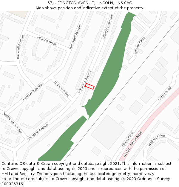 57, UFFINGTON AVENUE, LINCOLN, LN6 0AG: Location map and indicative extent of plot