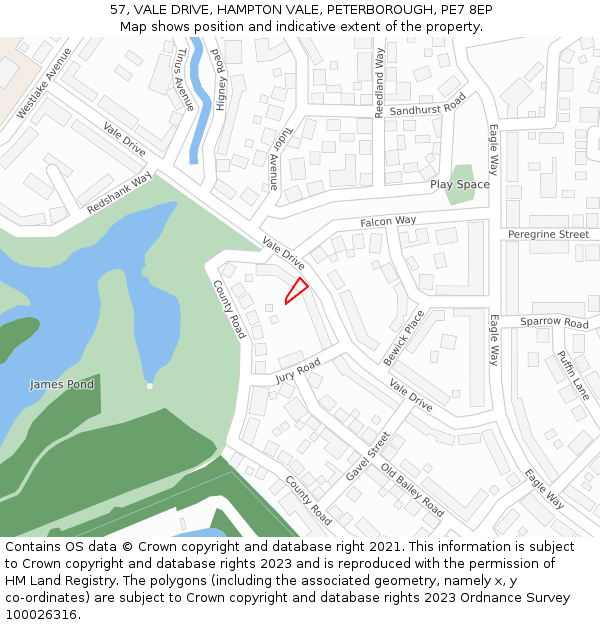 57, VALE DRIVE, HAMPTON VALE, PETERBOROUGH, PE7 8EP: Location map and indicative extent of plot
