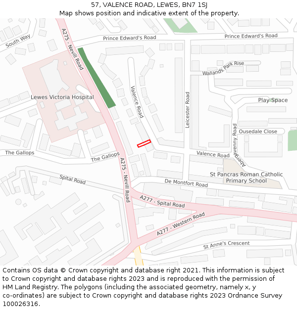 57, VALENCE ROAD, LEWES, BN7 1SJ: Location map and indicative extent of plot