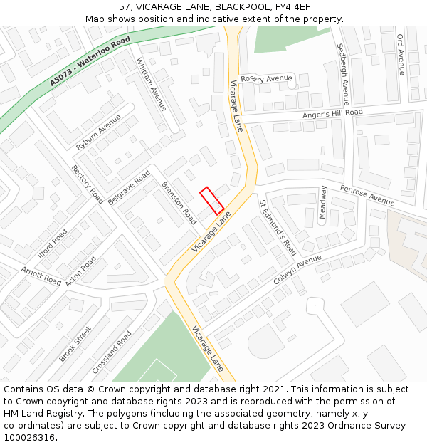 57, VICARAGE LANE, BLACKPOOL, FY4 4EF: Location map and indicative extent of plot