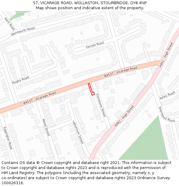 57, VICARAGE ROAD, WOLLASTON, STOURBRIDGE, DY8 4NP: Location map and indicative extent of plot