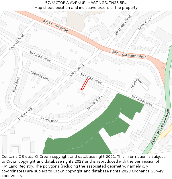 57, VICTORIA AVENUE, HASTINGS, TN35 5BU: Location map and indicative extent of plot